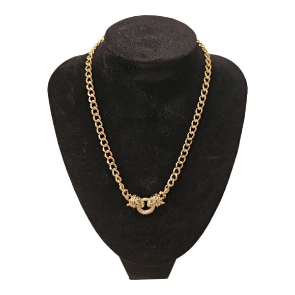 18k Gold Filled Classic Leopard Green Eye Black Cubic Zirconia Necklace - Picture 6 of 13